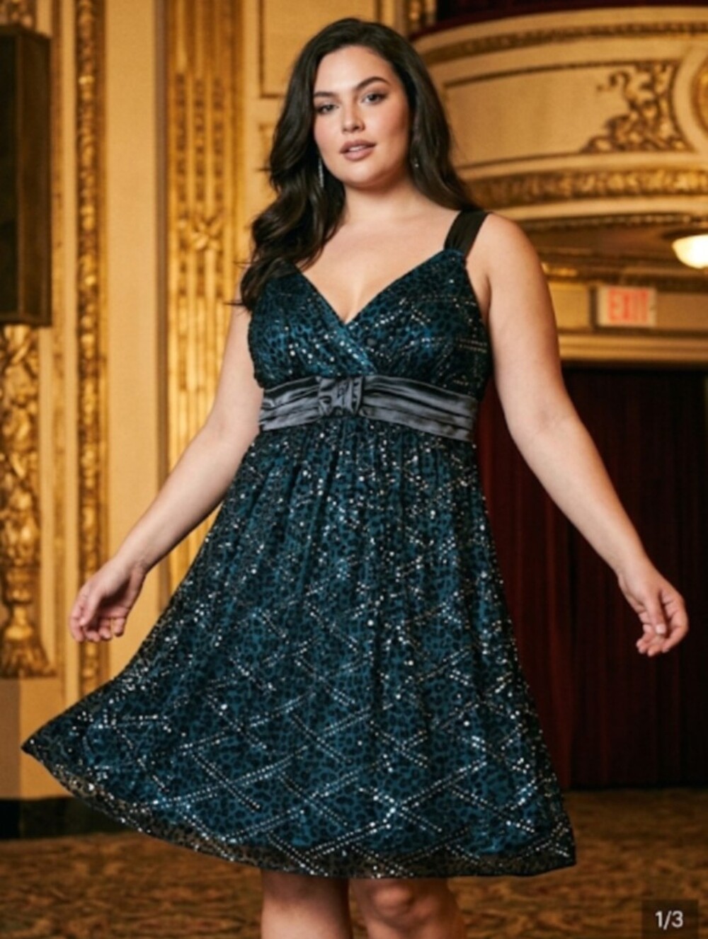 Vintage Deb Teal Black Sequin Prom Party Dress Y2K Whimsigoth Bow, Plus 1X